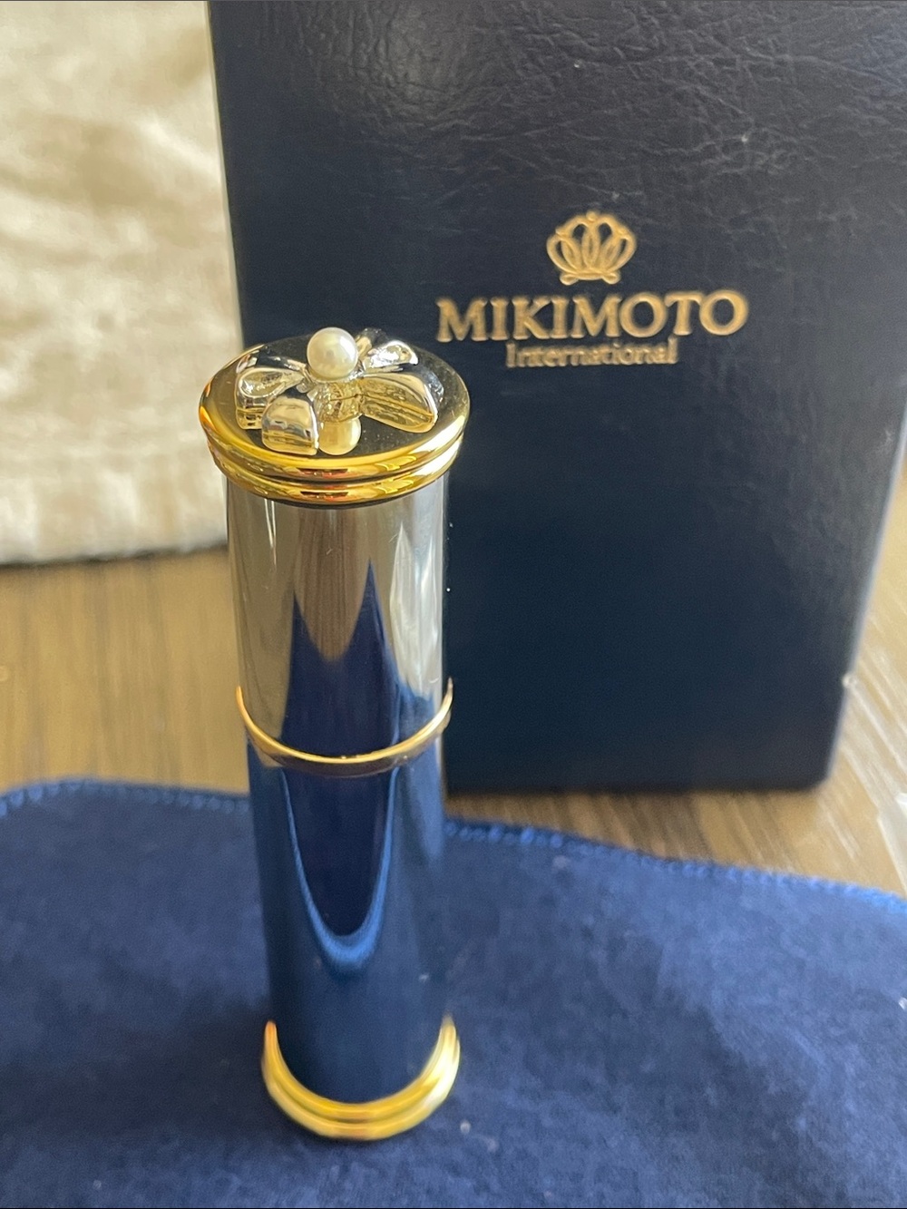 Mikimoto Silver Gold Perfume bottle & Case with genuine Pearl
